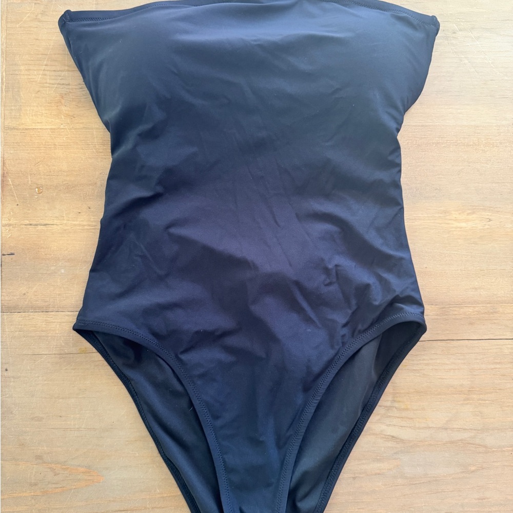 J.crew navy Cross-back bandeau one-piece swimsuit strapless size 12 style AN879